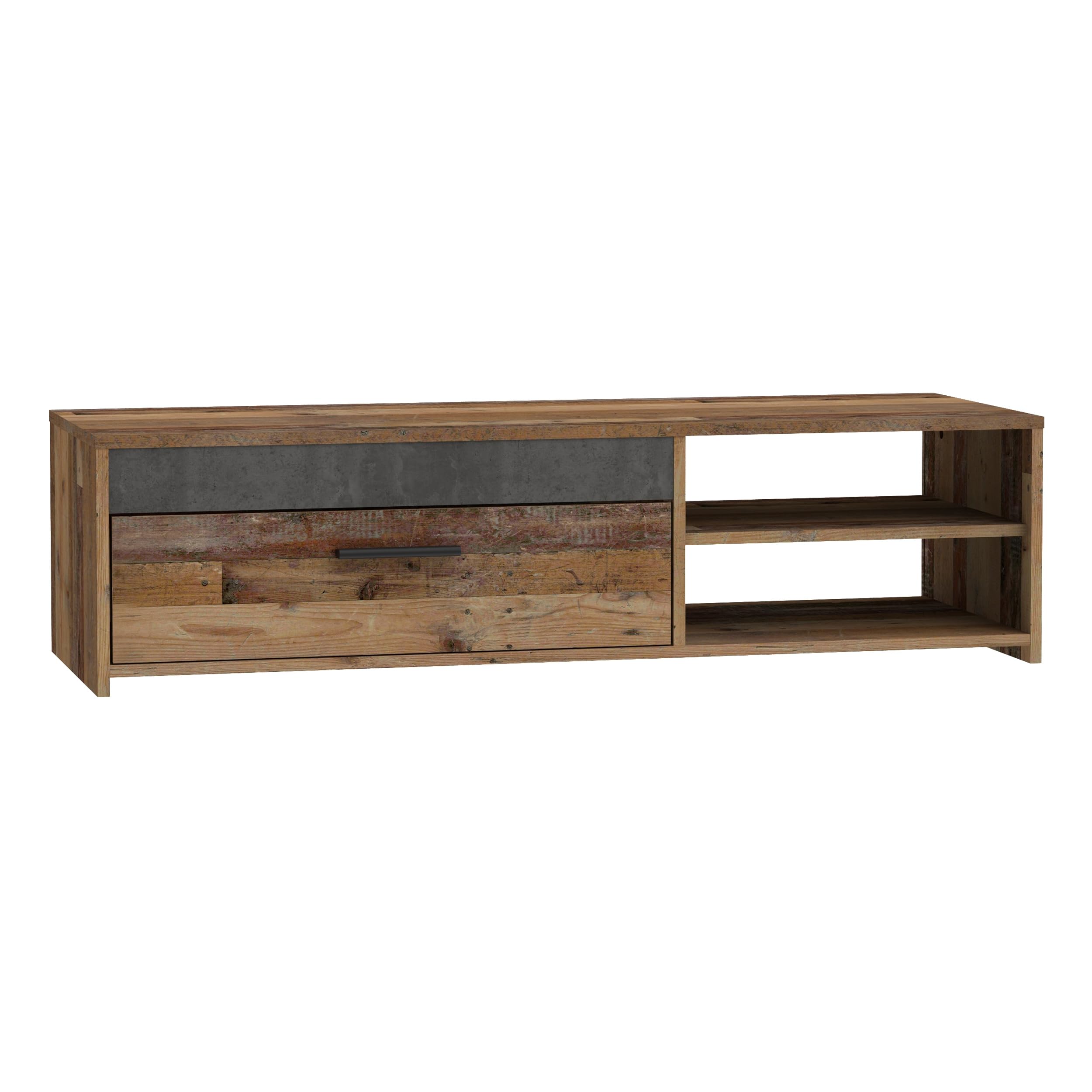 Forte PACO TV-Schrank 120, modernes Lowboard mit 1 Klappe, TV-Rack, Holzwerkstoff, Old-Wood Vintage Holzdekor/Betonoptik Dunkelgrau, 120 cm breit x 31,8 cm hoch x 42,1 cm tief