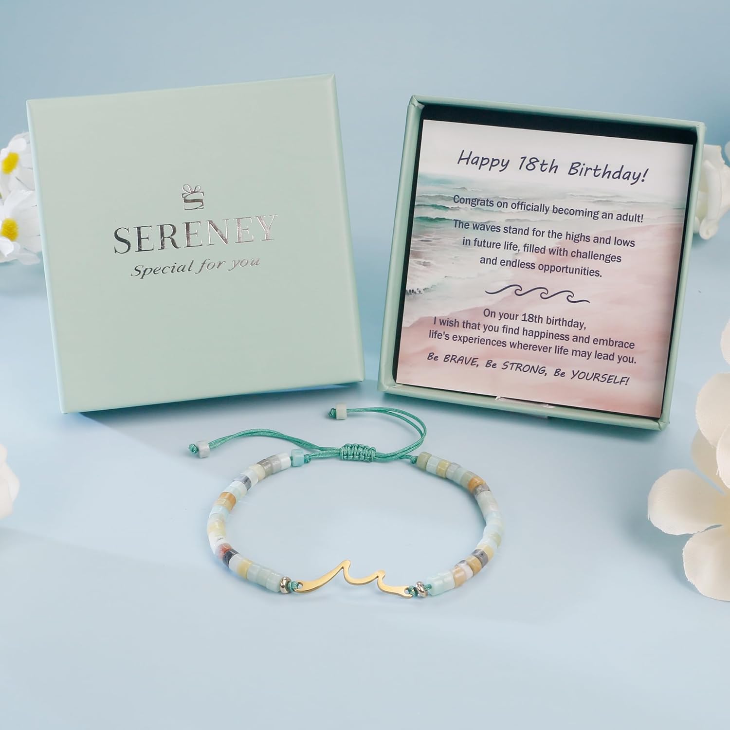 Sereney Birthday Gifts for Women, Wave Bracelet as 13th 16th 18th 21st 40th 50th 60th Birthday Gifts for Girls, Adjustable Natural Stone Bracelet as Easter Gifts for Teen Girls Gifts Idea - Image 6