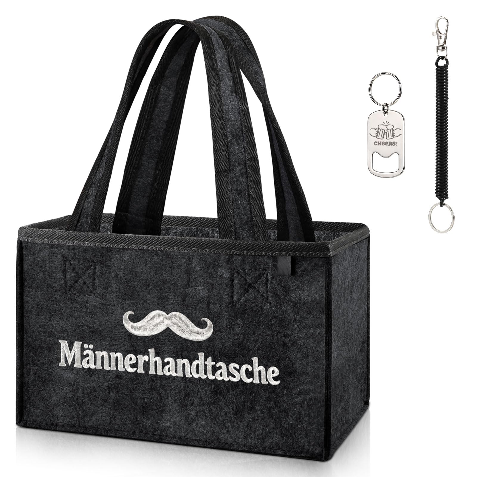 CASEBOT Männerhandtasche Bier mit 6 Fächern | Bierträger aus Filz, Getränketasche mit Flaschenöffner für 0,33L/0,5L Flaschen, Lustige Geschenke für Männer, Papa, Freund