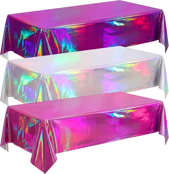 Iridescent Plastic Tablecloths, Disposable Sparkly Laser Purple Table Cover