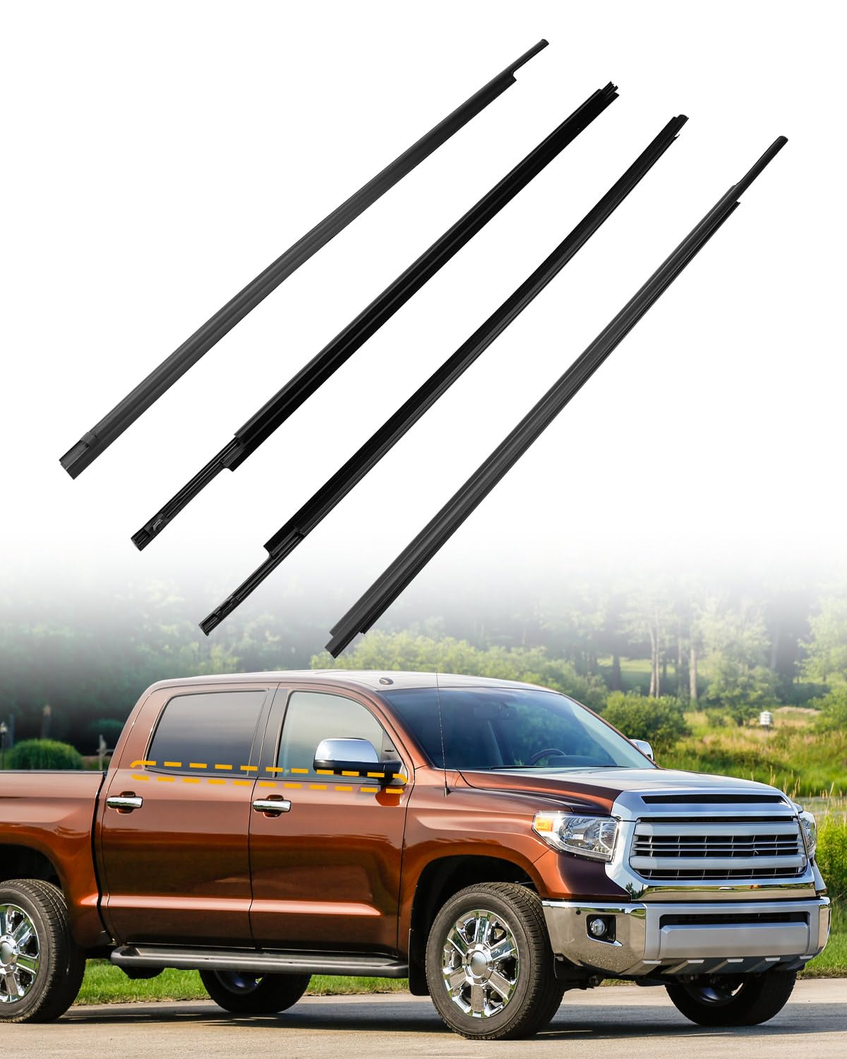 Window Trim Seal, Fits 07-19 Toyota Tundra CrewMax, Door Weather Stripping