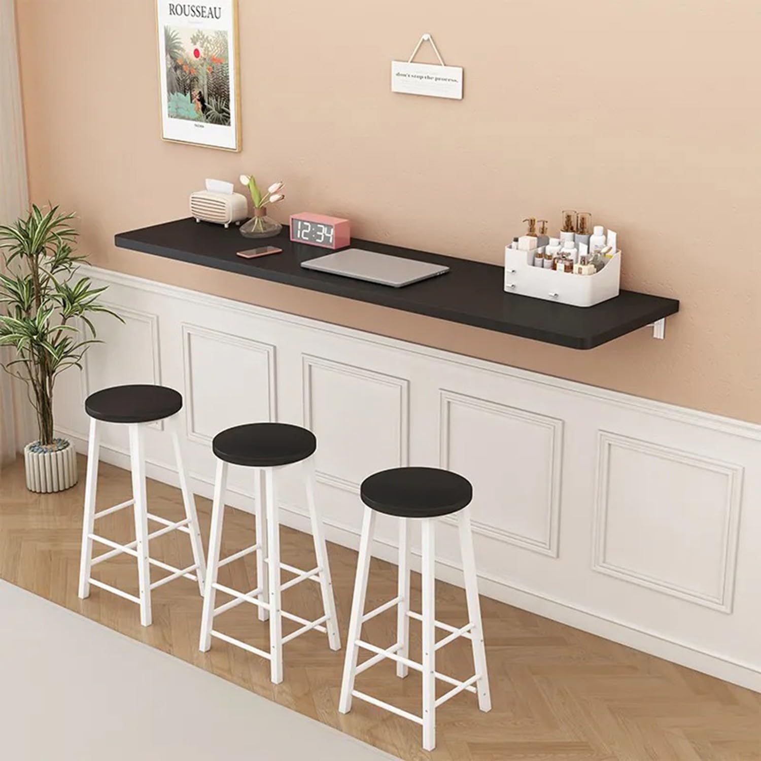 JuanNest Collapsible Wall Mounted Desk, Small Breakfast Bar Table, Wall Desk, Foldable Floating Workbench for Laptop Study Dining Balcony Bedroom Bathroom Kitchen, Space-Saving Solution D,130×30CM
