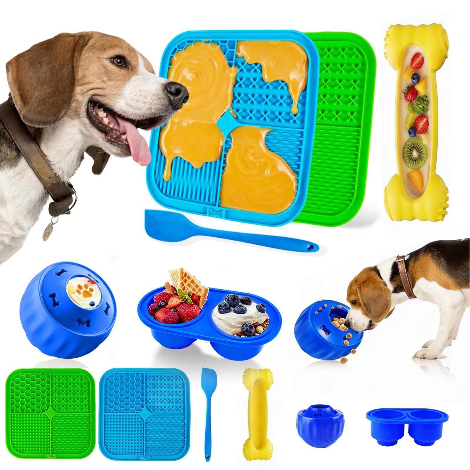 6 Value Pack Enrichment Toys for Dogs Lick Mat, Frozen Bone Power Chew & Frozen Dog Puzzle Toy, Treat Dispensing Slow Feeder Dog Enrichment Toys to Keep Them Busy for Stimulating & Cognitive Toys