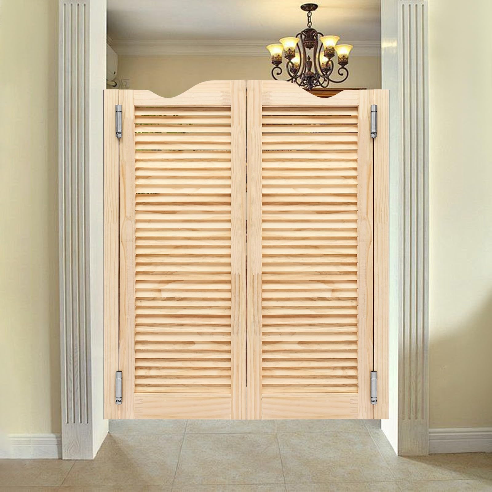 Puerta abatible de madera de pino – Doble puerta interior – Estilo casa de campo – Montaje en pared (madera, 107 x 76 cm)