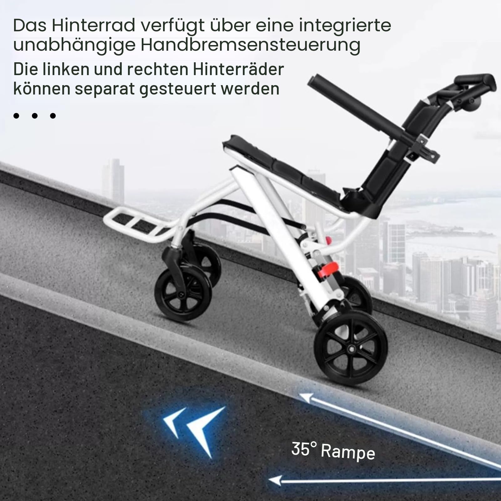Ultraleichter Rollstuhl, Faltbarer Reiserollstuhl mit Nur 8,2kg, 100kg Belastbarkeit, Sicherheitsgurt und Handbremse, Ideal für Senioren und Unterwegs (Schwarz)