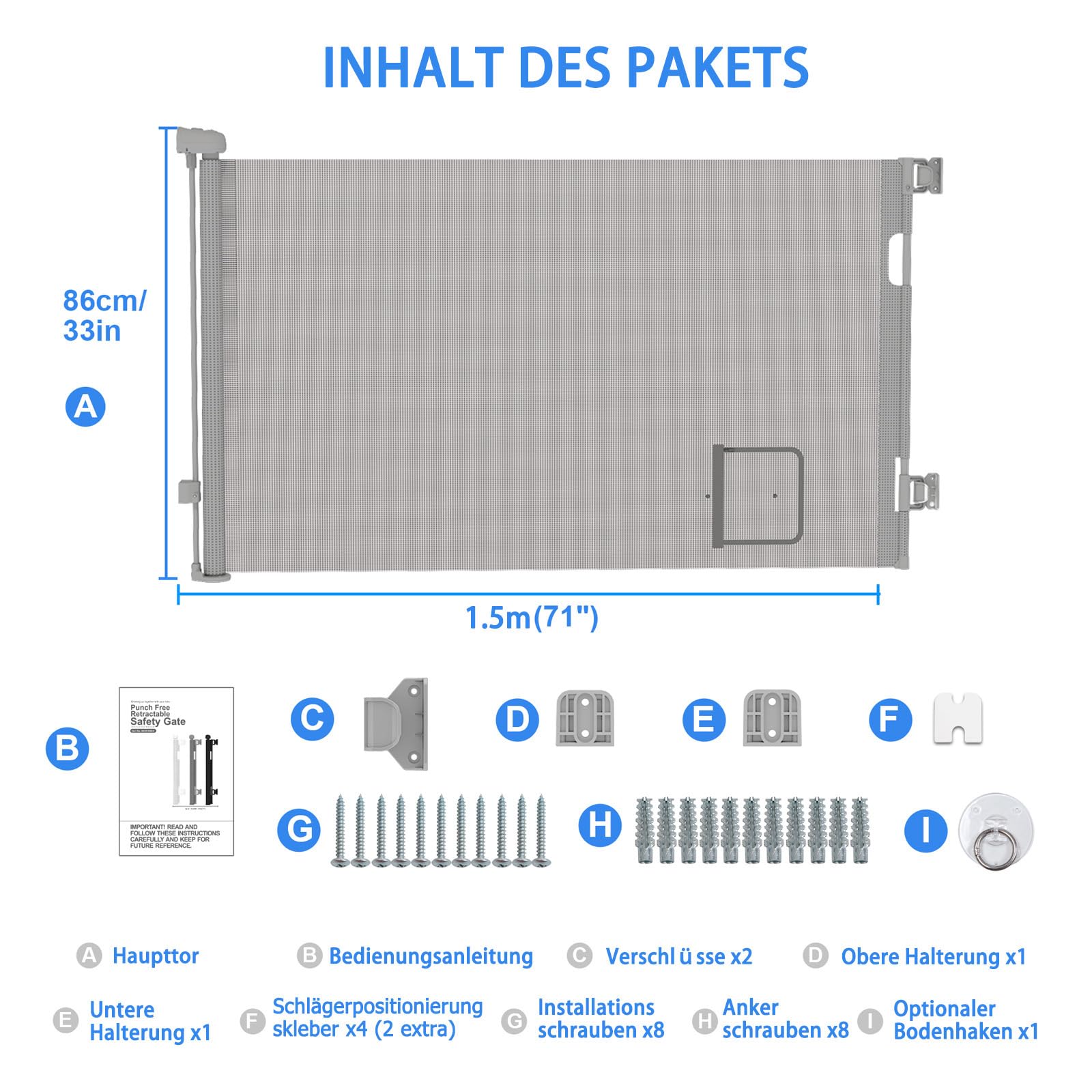 Barriera di sicurezza retrattile, scala per bambini da 0 a 180 cm, barriera retrattile per bambini, barriera di sicurezza arrotolabile per scale corridoio, interni ed esterni