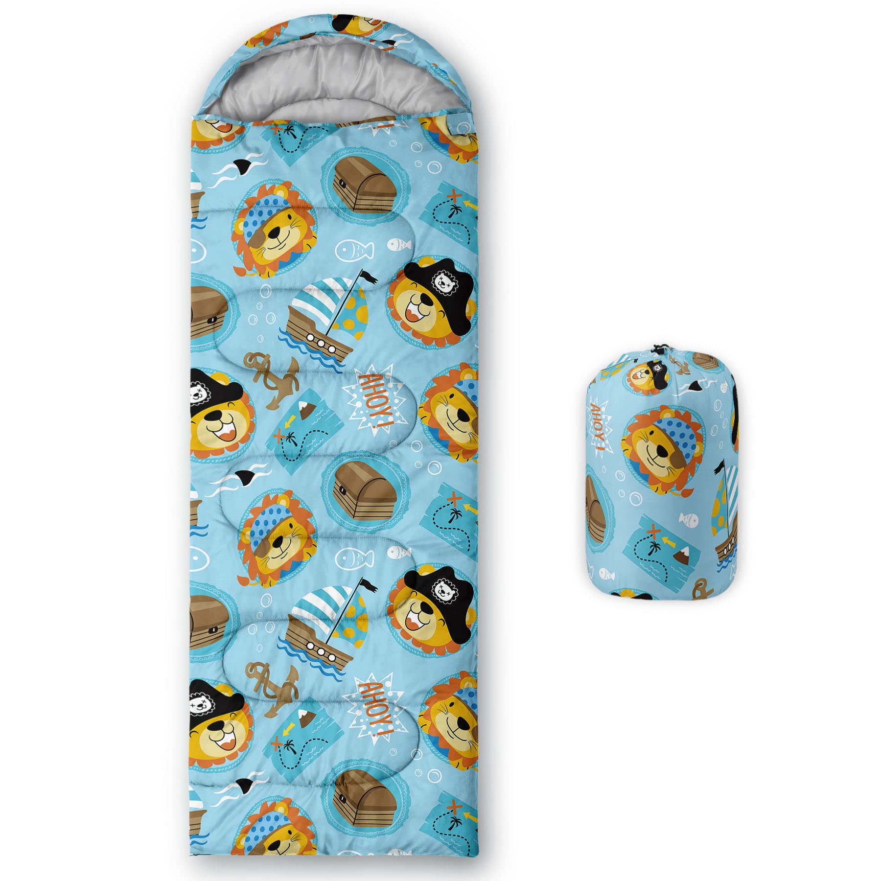 HOSIMA Sleeping Bags for Boys Girls Kids,Pirate Animal Printed Lightweight Warm Portable Outdoor Indoor Waterproof Cold Resistant Sleeping Bag for Camping Hiking (Pirate)