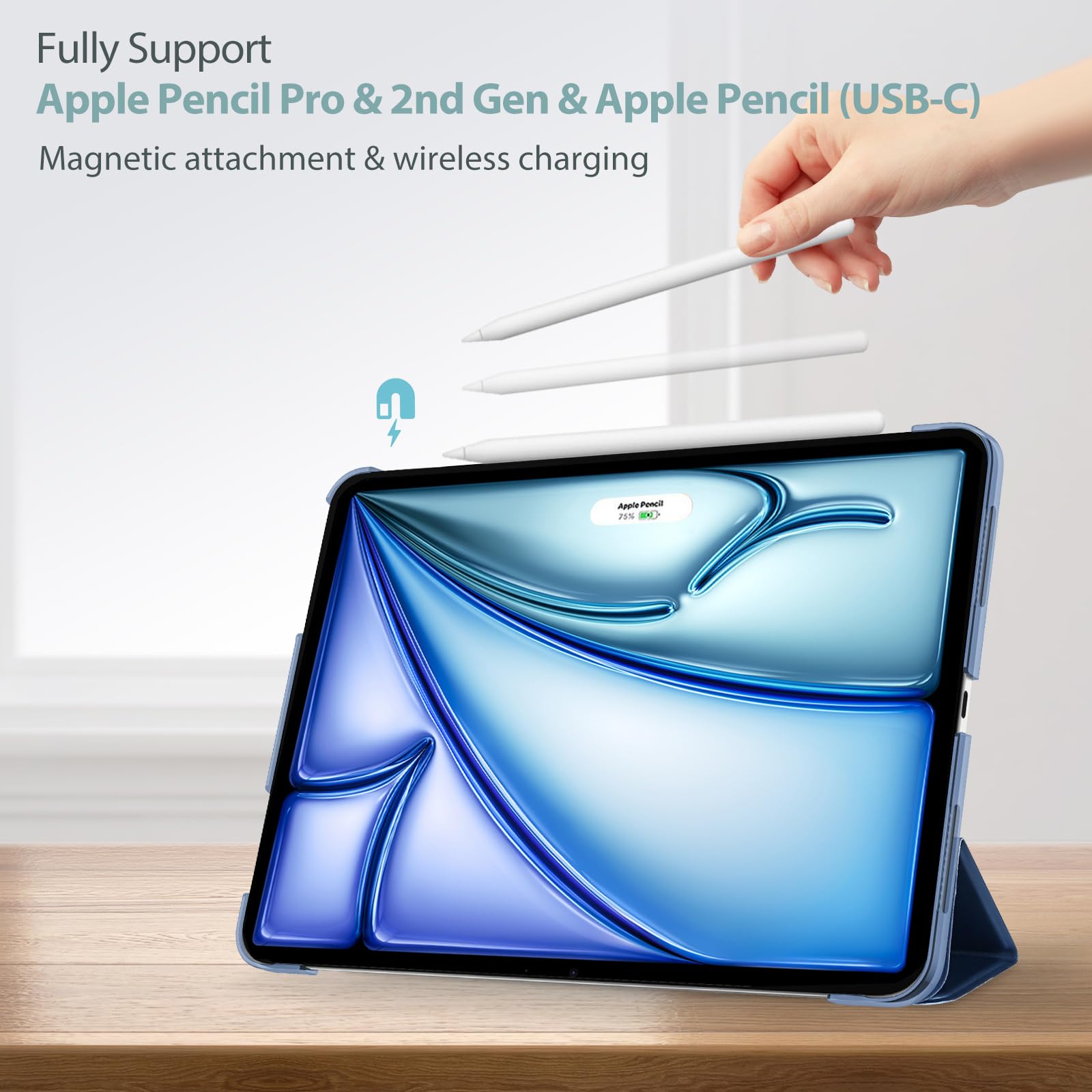 ProCase Custodia iPad Air 11" M2 2024, Cover iPad Air 6/5/4 Generazione (10,9 Pollici Modello 2022/2020), [Supporta Ricarica di Pencil 2] Smart Cover Leggero Auto Svegliati/Sonno -Blu Scuro