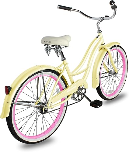 Vista 100 de MICARGI Bicicleta híbrida para adultos de 24/26 pulgadas, bicicleta híbrida de 1/7 velocidades para mujeres, hombres, personas mayores, bicicleta