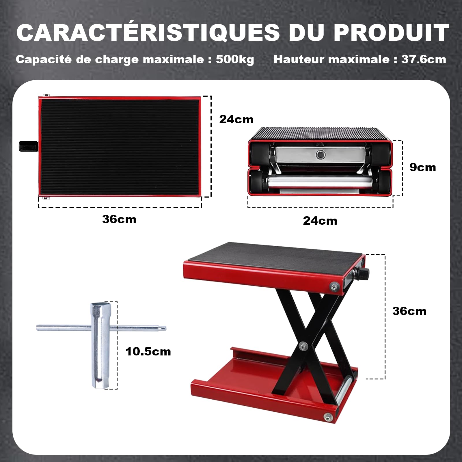 Pont élévateur pour moto - 500 kg/1100 lb Pont élévateur pour moto, Plateau large, Plage de levage 8,5 cm/3,35 pouces - 34 cm/13,39 pouces, pour motos, vélos, véhicules tout-terrain