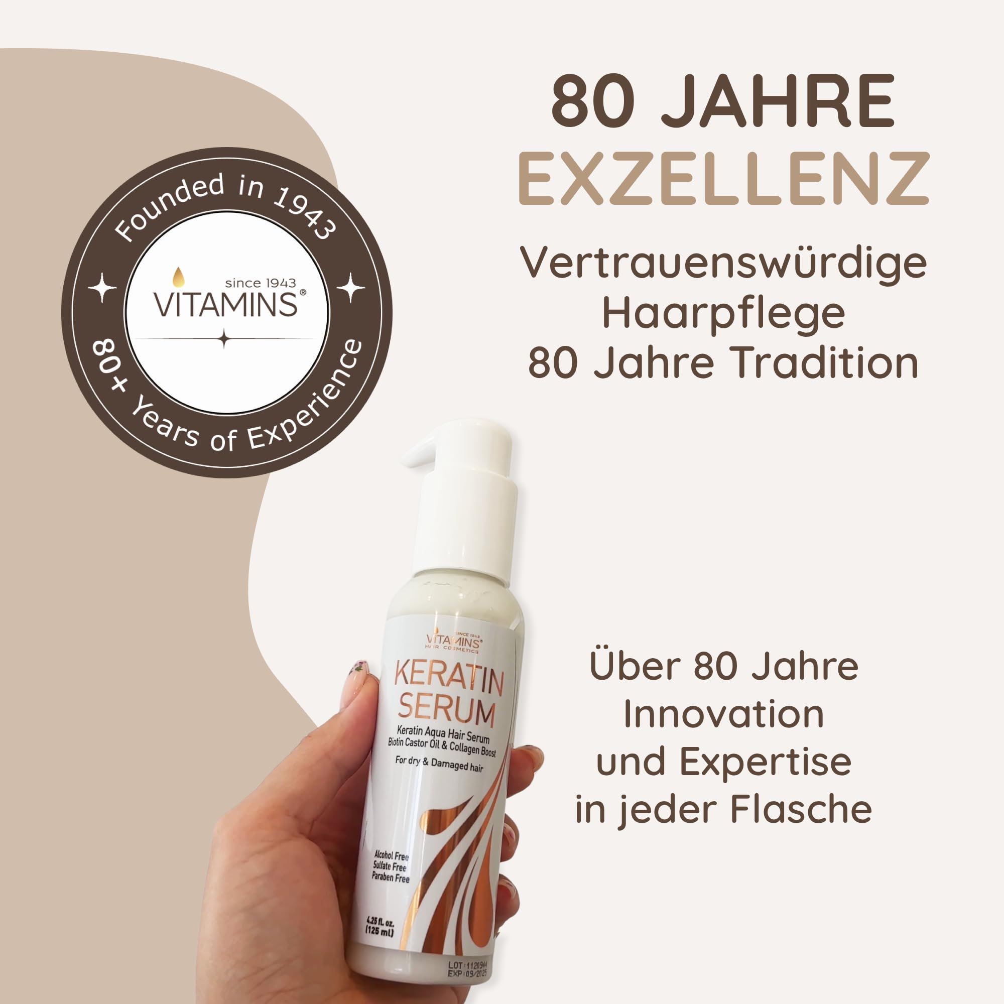 Vitamins Haar Serum Keratin Haarpflege - Biotin, Kollagen und Castor Oil Anti Frizz Haarserum - Kokosöl Hitzeschutz Finish Protein Treatment für kaputte trockene Haare
