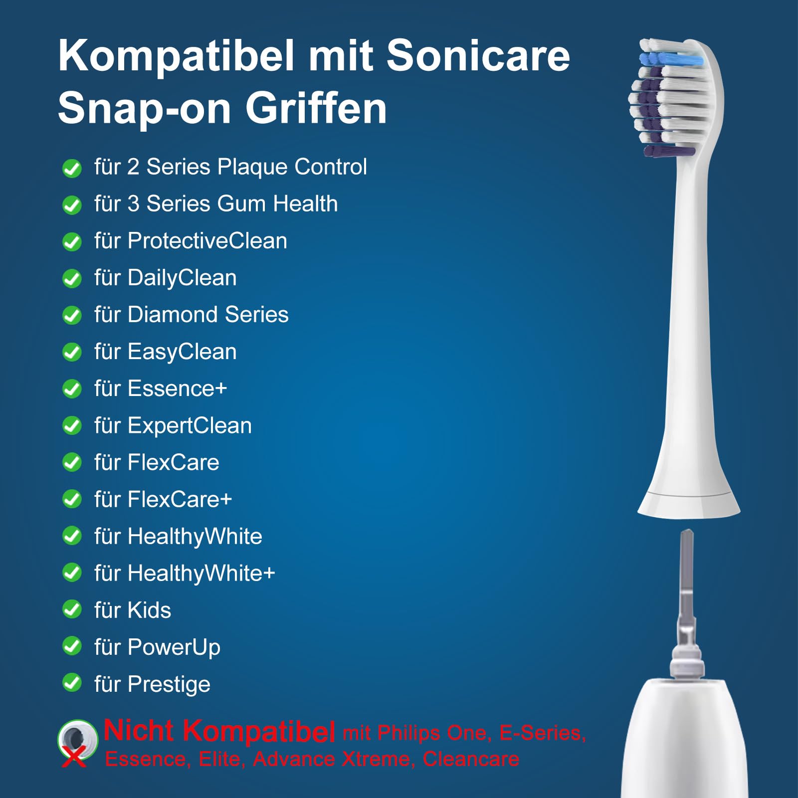 16 Stück Whitening Clean Ersatzbürsten Kompatibel mit Philips Sonicare Elektrische Zahnbürste, 8er Weiße und 8er Schwarz Bürstenköpfe. (Packung mit 2)