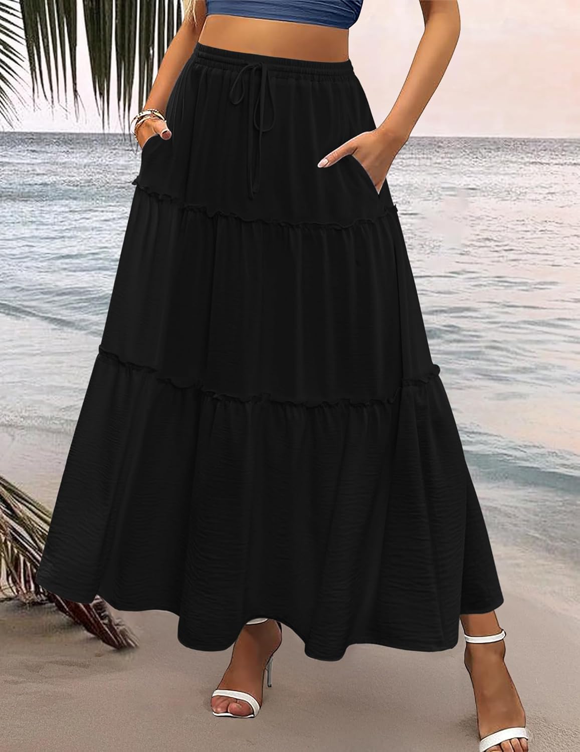 Zeagoo Womens Casual Maxi Skirts for Women 2026 High Waist Boho Skirts Floral Printed Long Flowy Skirt with Pockets - Image 3