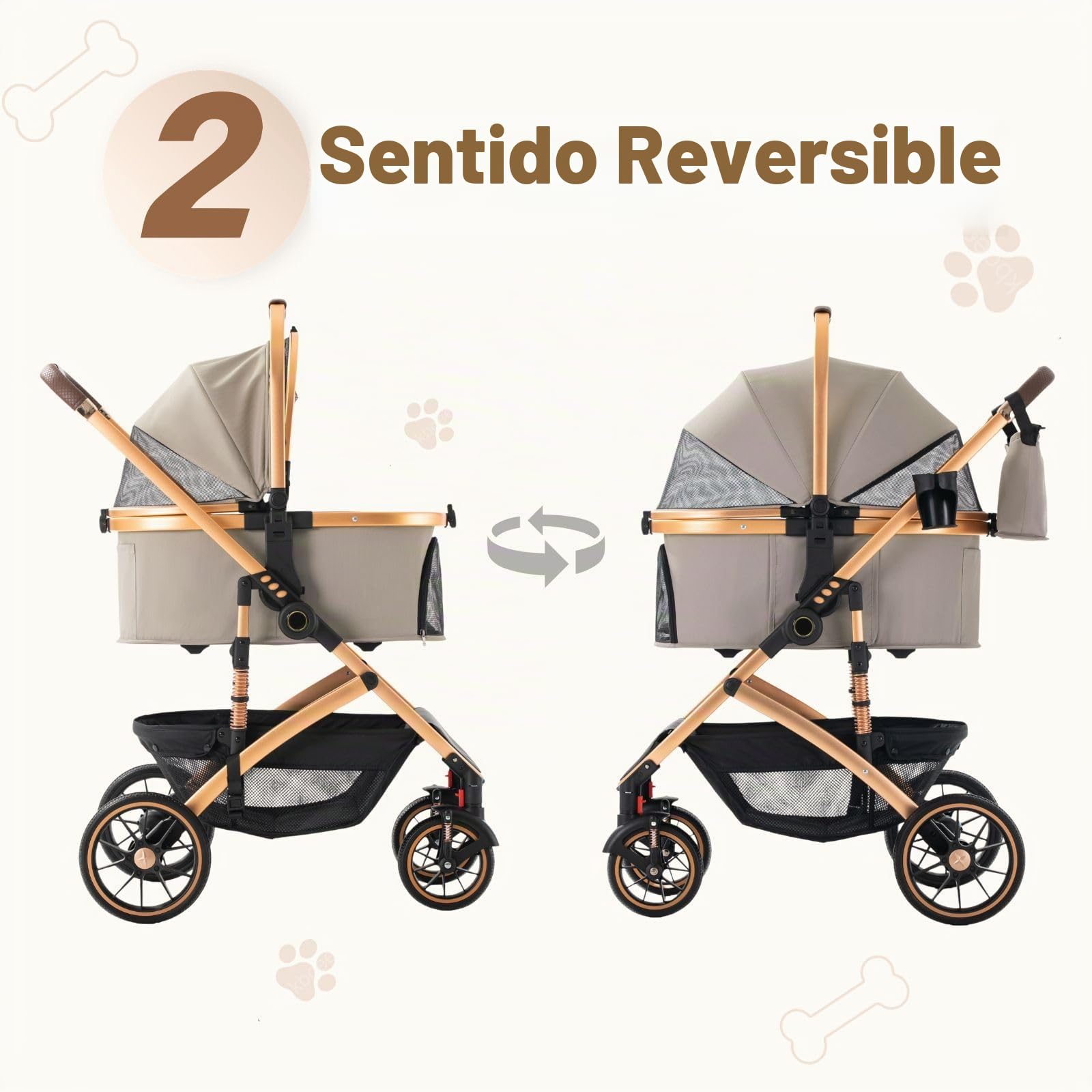 Plegable Cochecito Para Perros, Carrito Para Perros Y Gatos, Plegable De Un Clic, Transportín Desmontable Con Ventana De Malla, Almohadilla Lavable, Correa De Seguridad, Ruedas PU 9", Negro