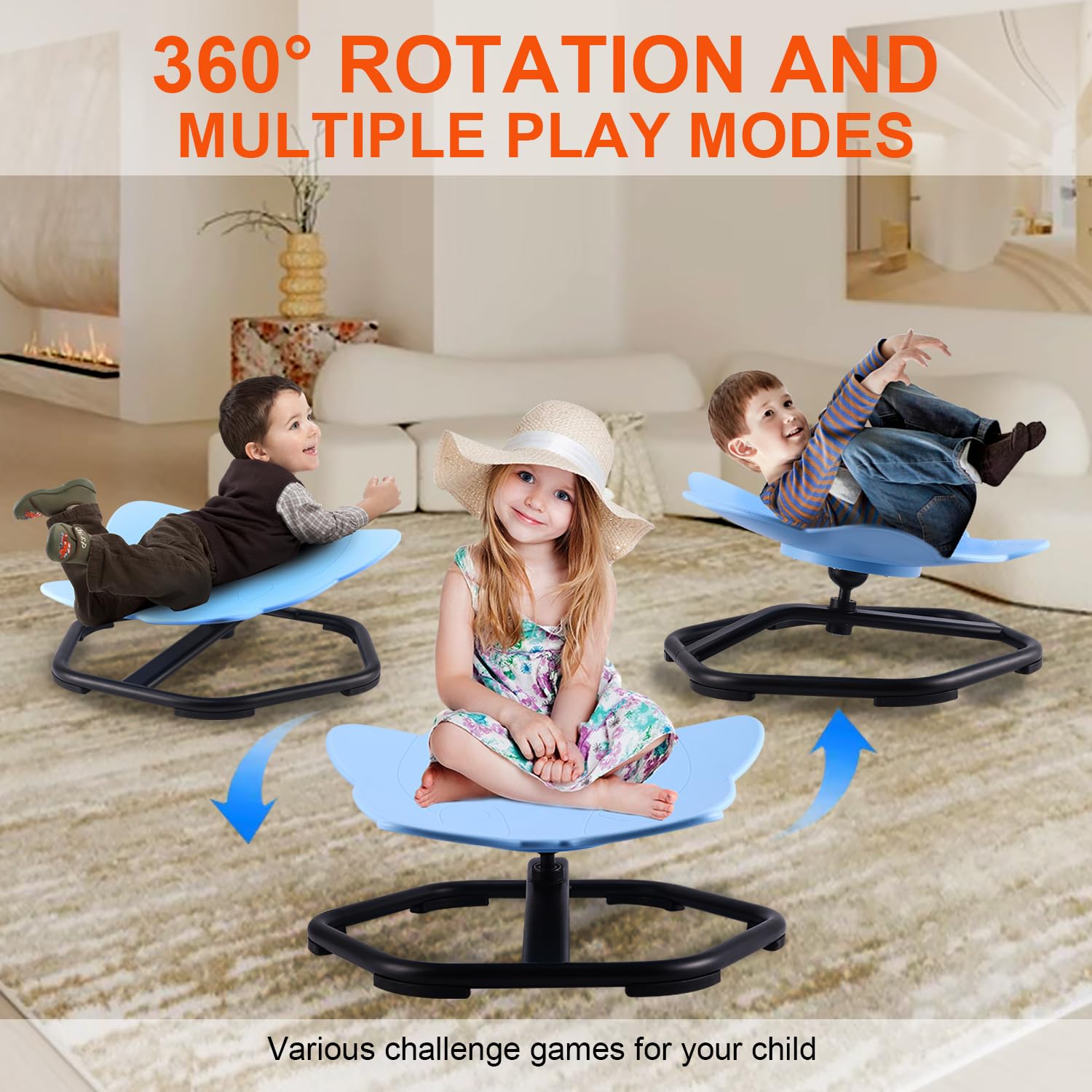 Lunamone Sensory Spinning Chair for Kids, Sensory Swivel Chair for Autism ADHD Training, Sit and Spin Toys Training Body Coordination, Swivel Seat for Indoor Outdoor Play Non-Slip Base, Ages 3+, Blue