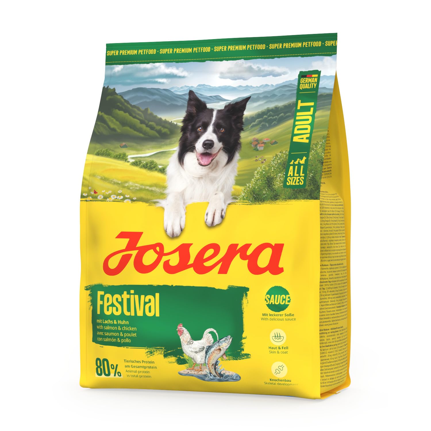 JOSERA Adult Festival łosoś i kurczak (1 x 900 g) | sucha karma premium dla dorosłych, wybrednych, aktywnych psów | bogata w energię | w pysznym sosie również do namaczania | bezglutenowa | 1 sztuka