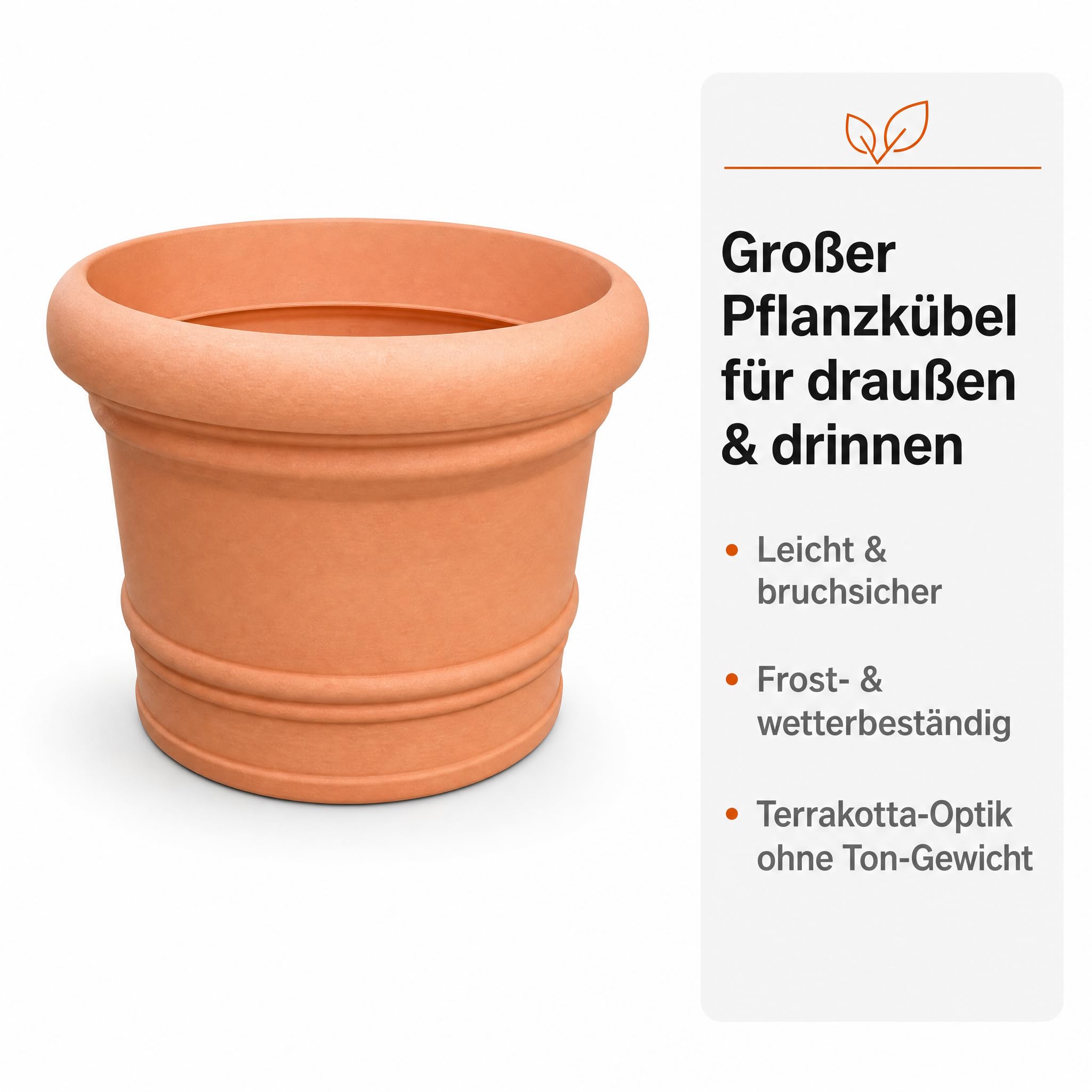 Pflanzkübel groß außen, Ø 60 cm, Kunststoff Terrakotta-Optik | Frostsicherer Blumenkübel für drinnen und draußen – wetterfest, lichtecht und bruchsicher für Garten, Balkon & Terrasse