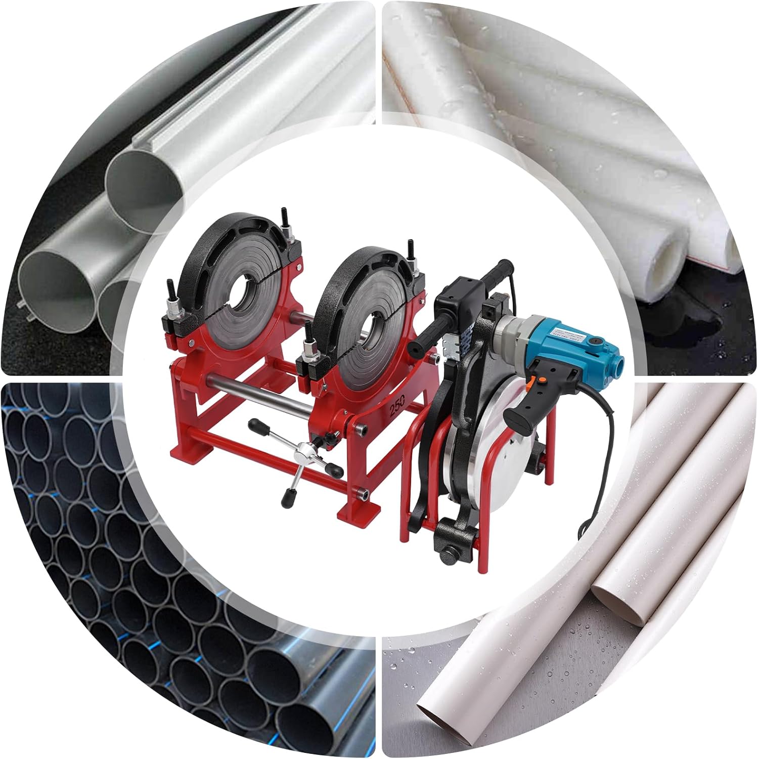 Electric Plastic Welder, 3.54-9.84In 2 Clamps Pipe Fusion Welding Machine HDPE Butt Pipe Welding Machine Fitting Fusion Welder Kit for Welding PE and PP Pipes, Drainage, Chemical