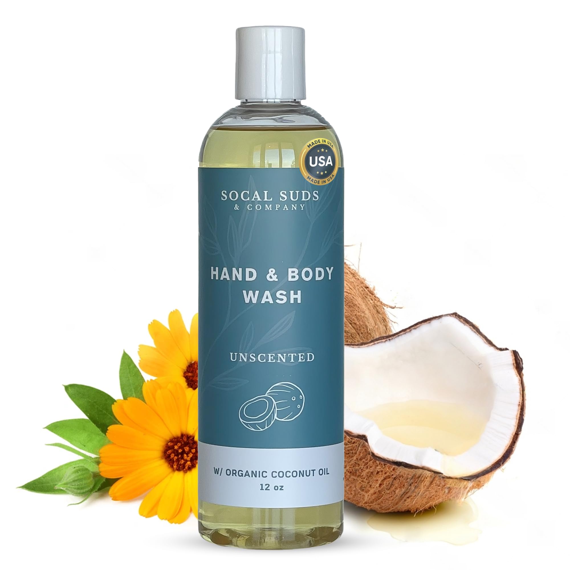 SoCal Suds & Company Organic Body Wash - Gentle Hand & Body Soap Liquid for Men & Women, Made with Organic Oils & Coconut Oil, Nourishing Shower Gel