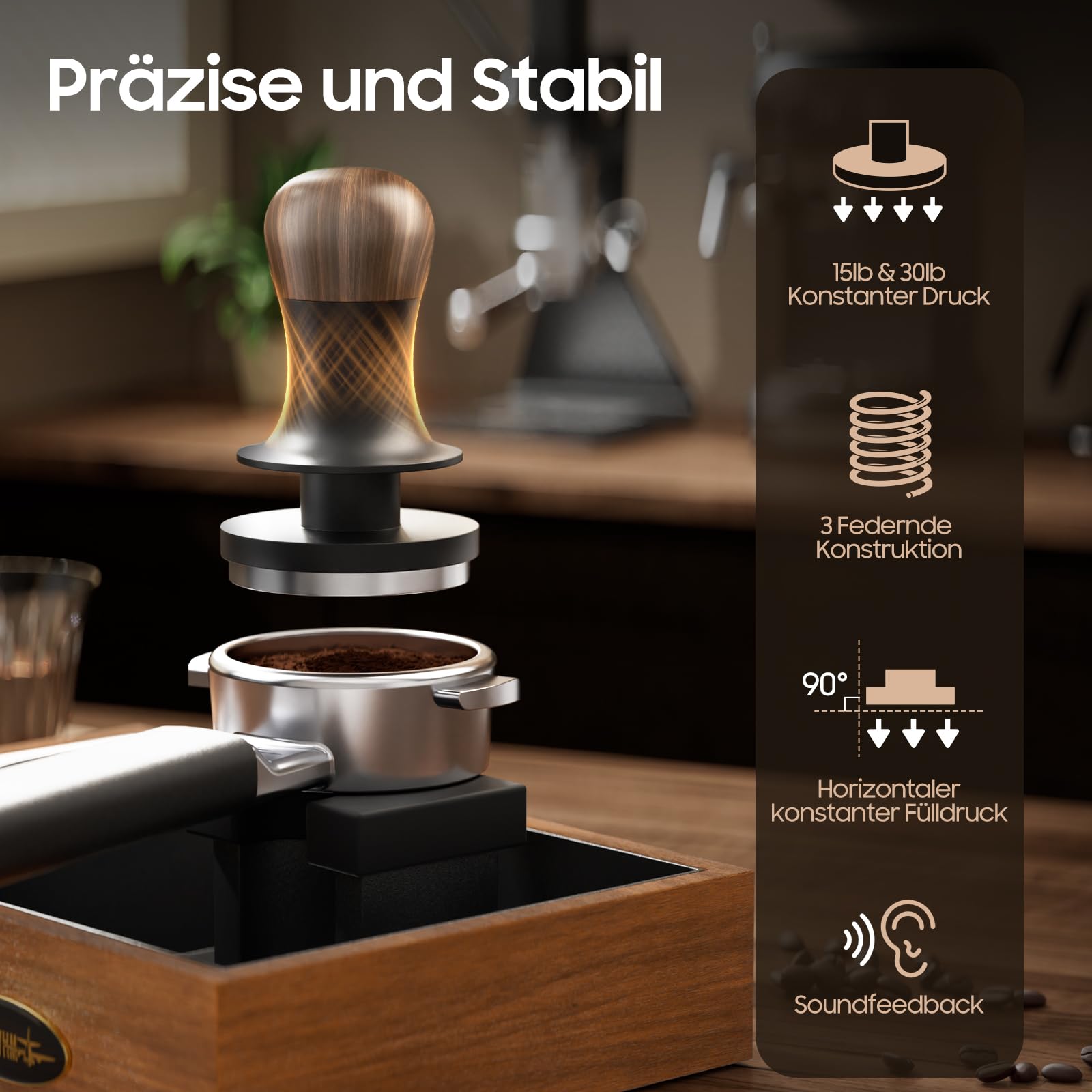MHW-3BOMBER Flash Tamper 2.0, Tamper 58,35 mm Konstanter Druck mit Sound Feedback, 3 federbelasteten Druck 15/30lbs, Espresso Stampfer, Espresso Tamper, Barista Zubehör für Kaffeelieber,T6172T