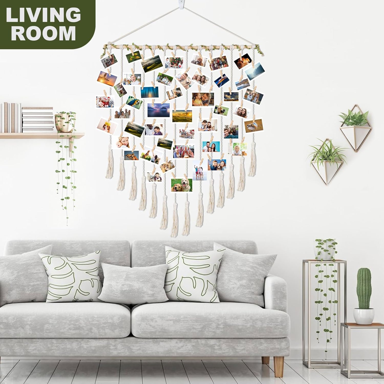 Hanging Photo Display boho bedroom decor teenage girl room decor Birthday Gifts for Grandma gift for mom Grandma’s Gifts - from Daughter, Granddaughter and Grandson - Mom Grandmothers Photo Holder,with 30 Wood Clips, 35" L x 30'' W - Image 4