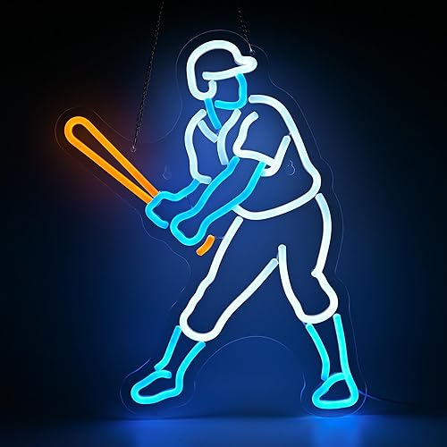 Miniatura 35 de Luz de neón retro de béisbol en azul eléctrico y rosa, vibrante decoración de pared LED para sala de juegos, dormitorio de TikTok y bar, regalo Azul