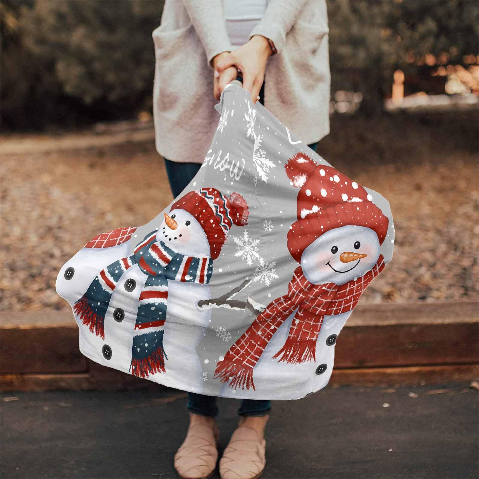 Nursing Cover for Breastfeeding Scarf, Christmas Snowman Winter Snowflakes Grey Baby Car Covers Super Soft Multi Use for Canopy Shopping Cart Cover Blanket Stroller Cover