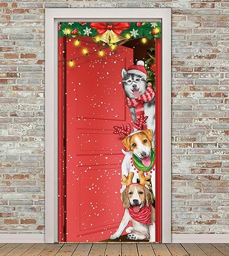 Miniatura 4 de Divertida cubierta de puerta de perros de Navidad, pancarta grande de Feliz Navidad, decoración de carteles de Navidad para el hogar, tienda,