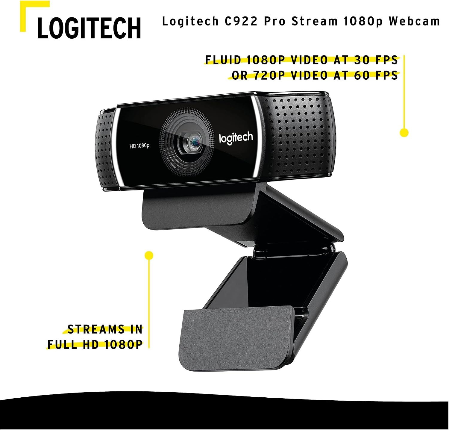 Logitech C922 Pro Stream 1080p Webcam with HD 720p at 60 fps Streaming Bundle and 4-Port USB 3.0 Hub (2 Items)