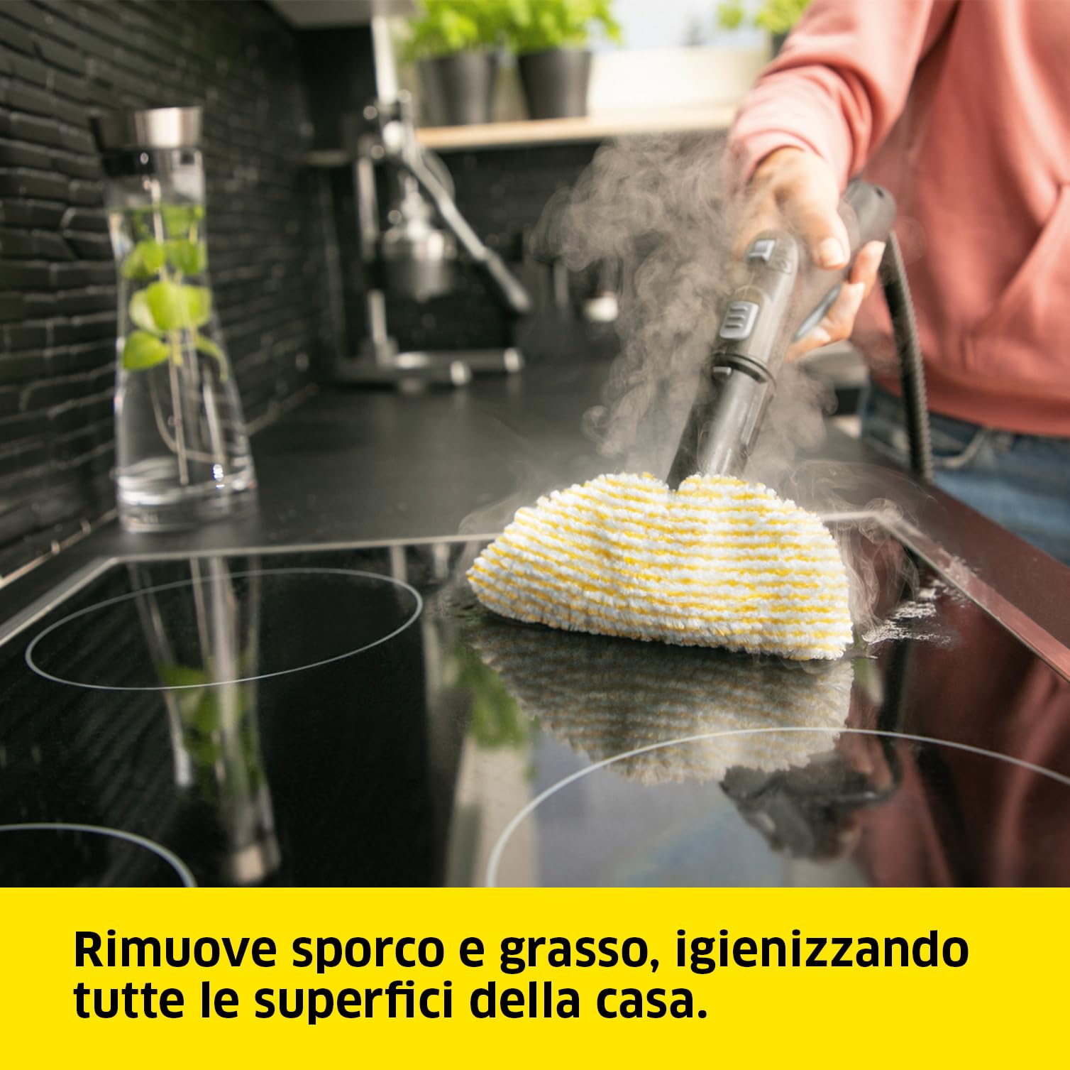 Kärcher Pulitore a Vapore SC 2 EasyFix, Pronto in 6,5min, 1500 W, Serbatoio 1 litro, Area 75m², Include Bocchetta pavimenti e panno EasyFix, Bocchetta Manuale e Panno, Spazzola Tonda