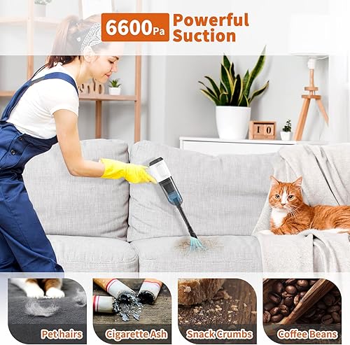 Miniatura 2 de NICE BUDDY Aspiradora inalámbrica, mini plumero de aire, aspiradora de mano portátil, uso en seco 3 en 1 para teclado de automóvil, eliminador de