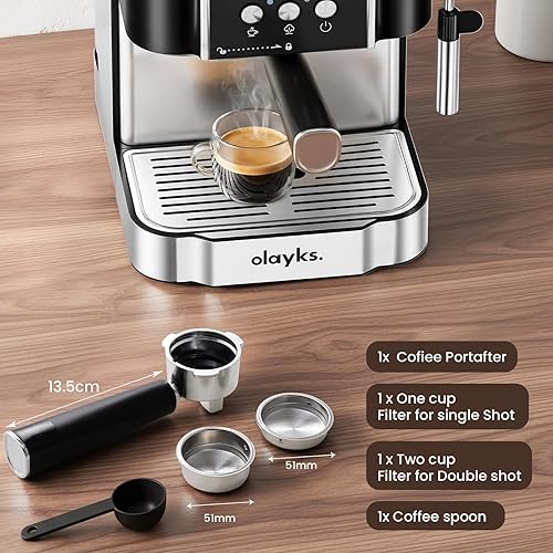 Miniatura 8 de Cafetera profesional de 20 bares, semiautomática con vaporizador de leche, máquina todo en uno con tanque extraíble de 1.8 L para capuchino con