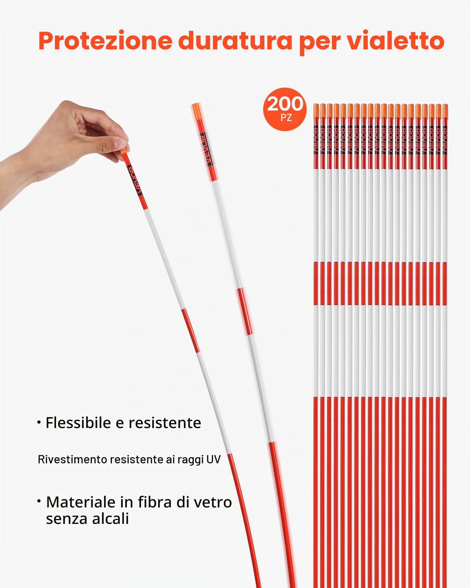 VEVOR Segnavia, 200 Pezzi, Φ6,35 x 1200 mm, Catarifrangenti ad Alta Visibilità per Vialetti con Punte da Trapano in Acciaio da 30 cm, Bastoncini da Neve Riflettenti in Fibra di Vetro per Parcheggi