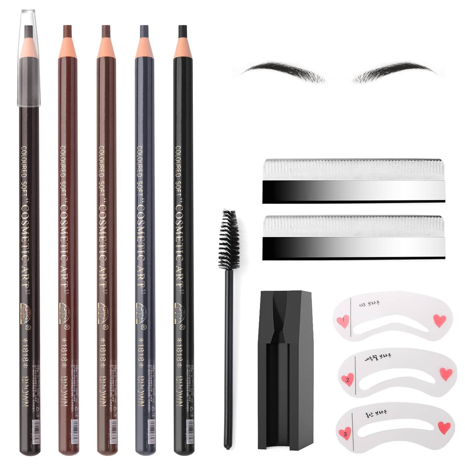 Lápiz de Cejas en 5 Colores, 5 Piezas Lapiz Cejas Impermeable Perfilador de Cejas Profesional Microblading Juego de Eyebrow Pencil Lapiz de Cejas Portátil para Maquillaje de Tatuaje de Belleza