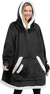 Giggling Getup Wearable Blanket Hoodie for Women Men Gifts for Women Mom Wife Sherpa Fleece Hooded Blanket Sweatshirt Warm Cozy Sherpa Wearable Throw with Pocket & Sleeves for Adult Standard Black