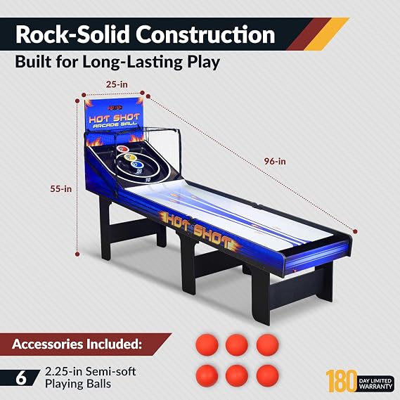Hathaway Hot Shot 8 Ft Arcade Roll and Score Game Table for Home Family Game Room - With LED Scoring, Foldable Design, Automatic Ball Return & Scratch-Resistant Playfield - Blue Finish