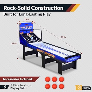 Hathaway Hot Shot 8 Ft Arcade Roll and Score Game Table for Home Family Game Room - With LED Scoring, Foldable Design, Automatic Ball Return & Scratch-Resistant Playfield - Blue Finish
