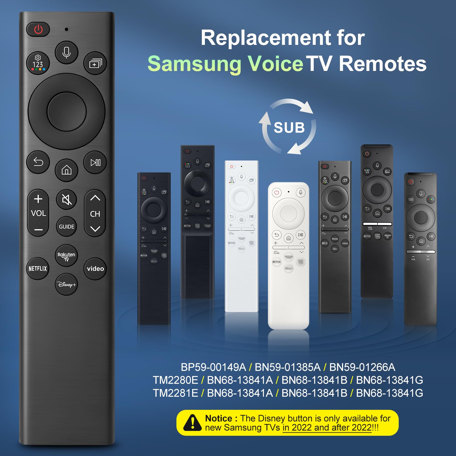 Telecomando di ricambio per Samsung Smart TV, per Smart TV Samsung, con funzione vocale e tasti di scelta rapida