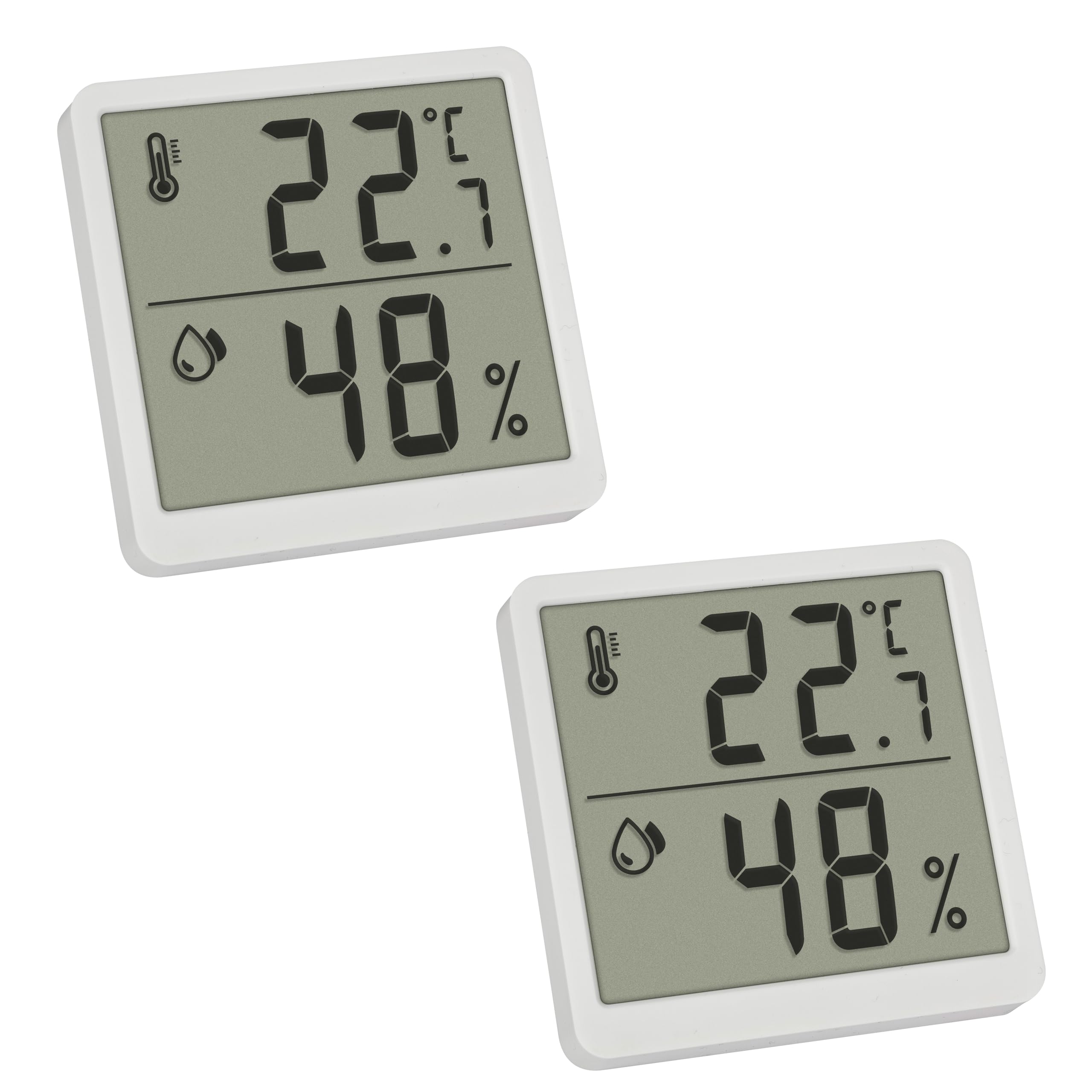 TFA Dostmann 2er SET Digitales Thermo-Hygrometer Innen, 30.5059.02.02, Thermometer und Luftfeuchtigkeit, Raumthermometer, für Raumklimakontrolle, Luftfeuchtigkeitsmessgerät, weiß