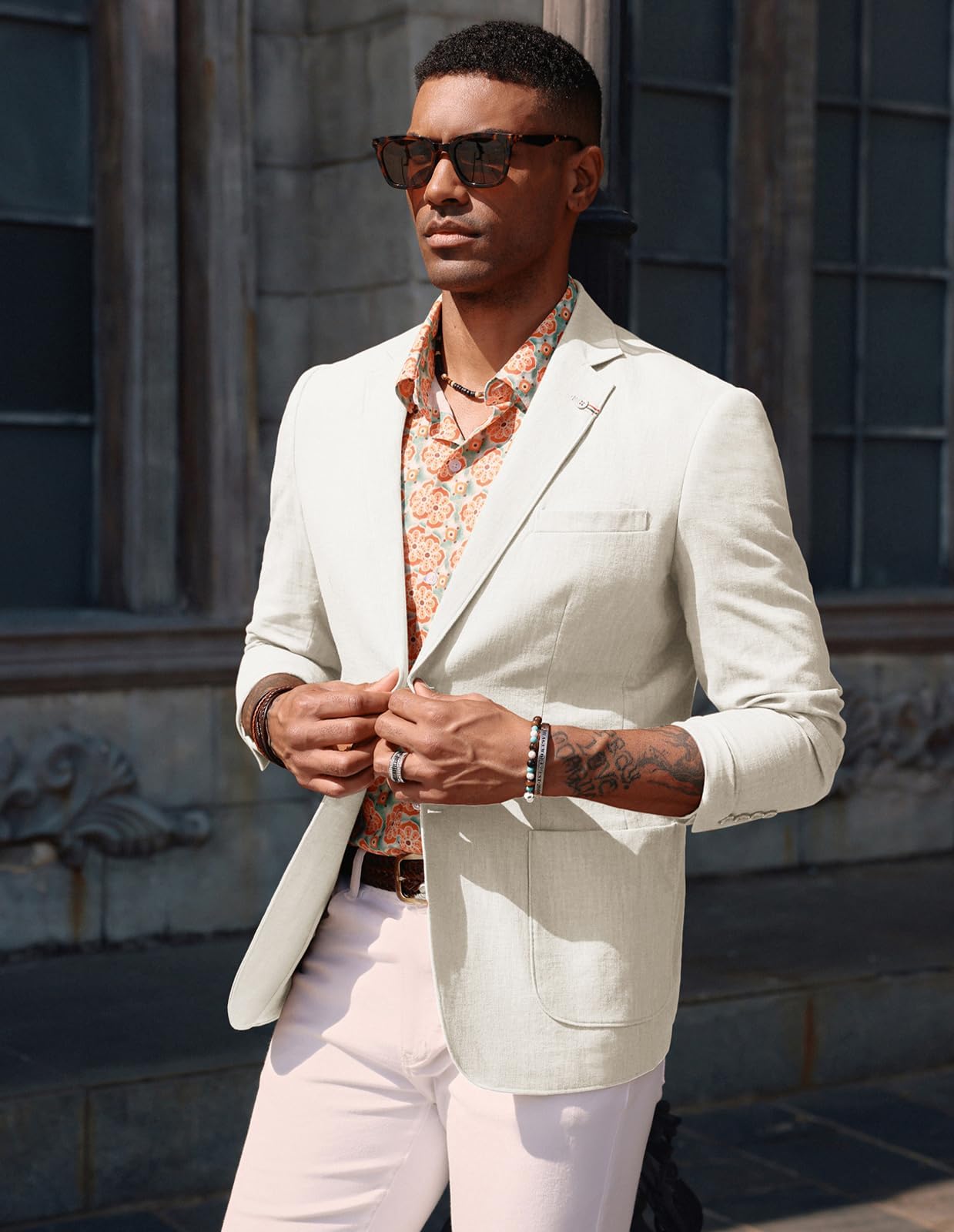 PJ PAUL JONES Blazer da uomo in lino, moderno, per il tempo libero, sportivo, vestibilità regolare, 2 bottoni, giacca da lavoro, bianco, XL