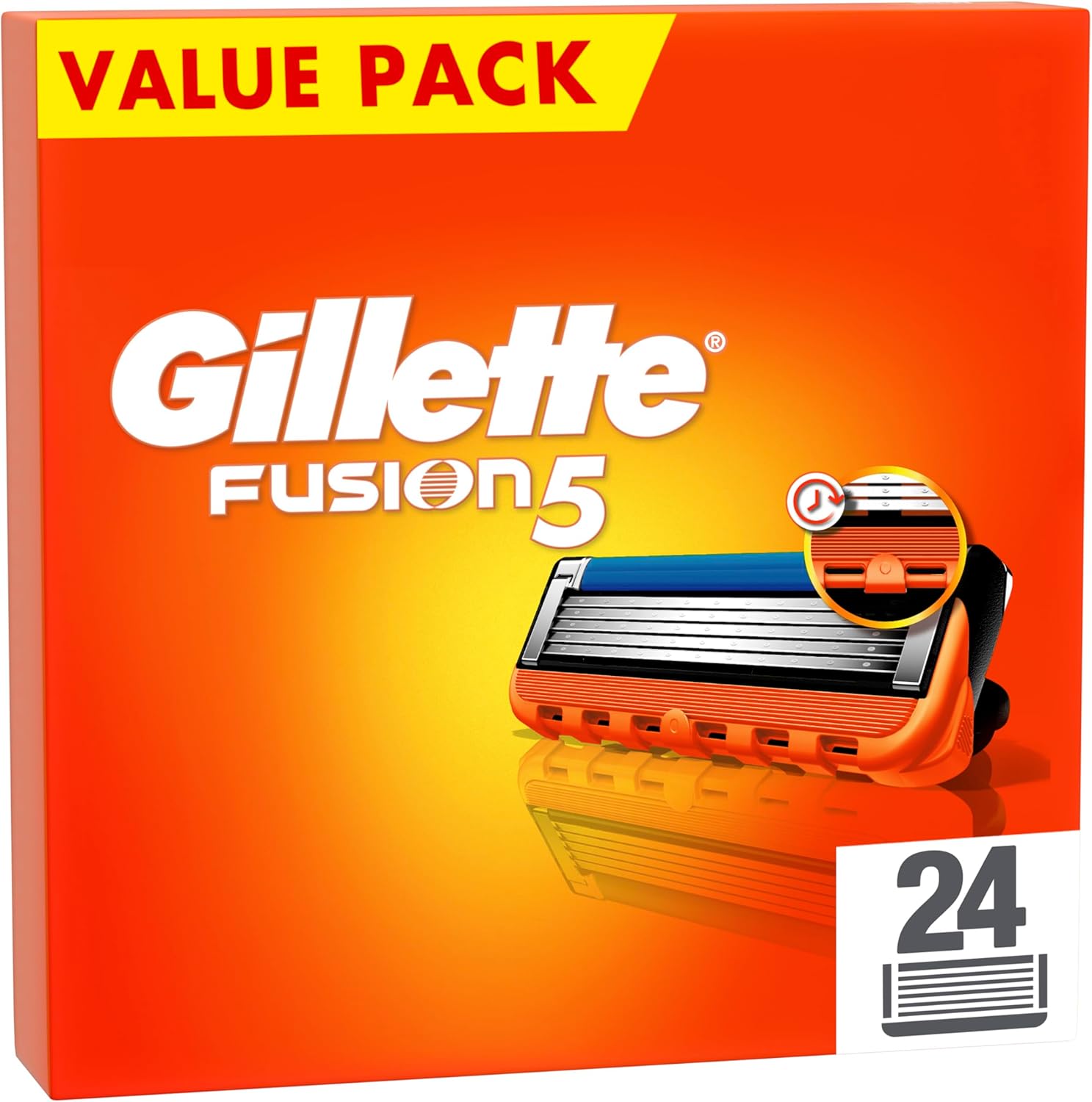 Gillette Fusion5 Razor Blades Men, Pack of 24 Razor Blade Refills with Precision Trimmer, 5 Anti-Friction Blades, Suitable for Mailbox