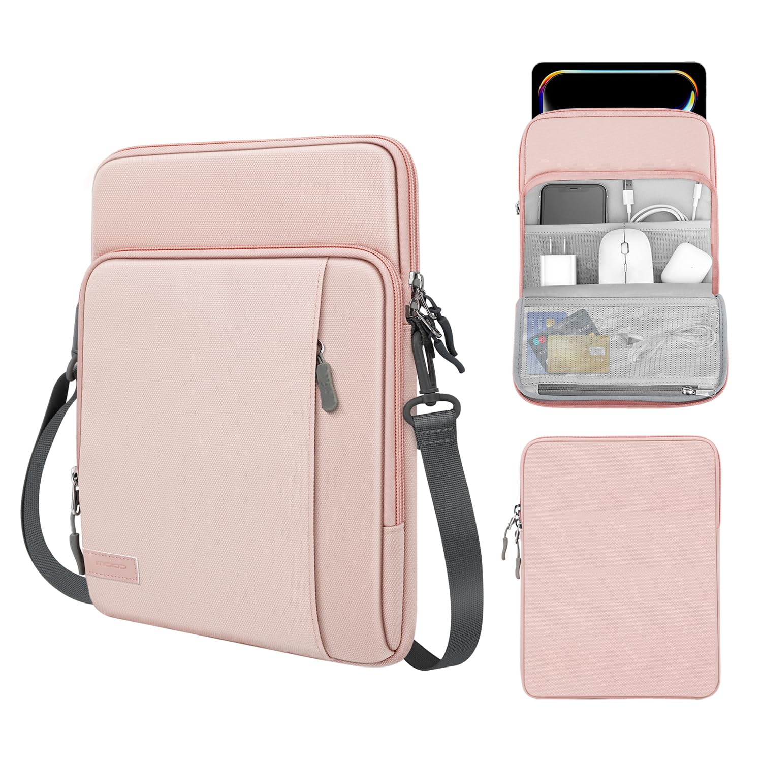 MoKo 12.9 Zoll Tablet Hülle Kompatibel mit iPad Pro 12.9 M2 2022-2018, Galaxy Tab S8+ 12.4", Surface Tablet Go 12.4", Tragbare Schutzhülle mit Schultergurt, Rosa
