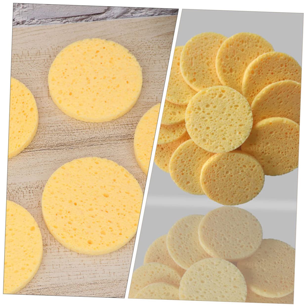 Piumino da Cipria Rotondo 100 Pezzi in Spugna di Cellulosa | Giallo, per Casa e Salone, Assorbe Perfettamente la Cipria, Effetto Make-up Naturale e Pulizia Viso