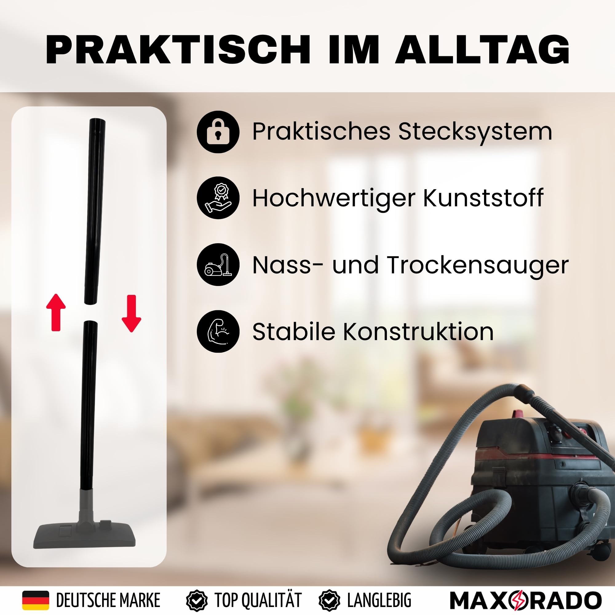 Staubsaugerrohr Nassauger 35mm 2x 50cm Rohr NW 35 passend für Kärcher A K WD2 WD3 WD4 WD5 WD6 Verlängerungsrohr Saugrohr Verlängerung Kunststoff DN35