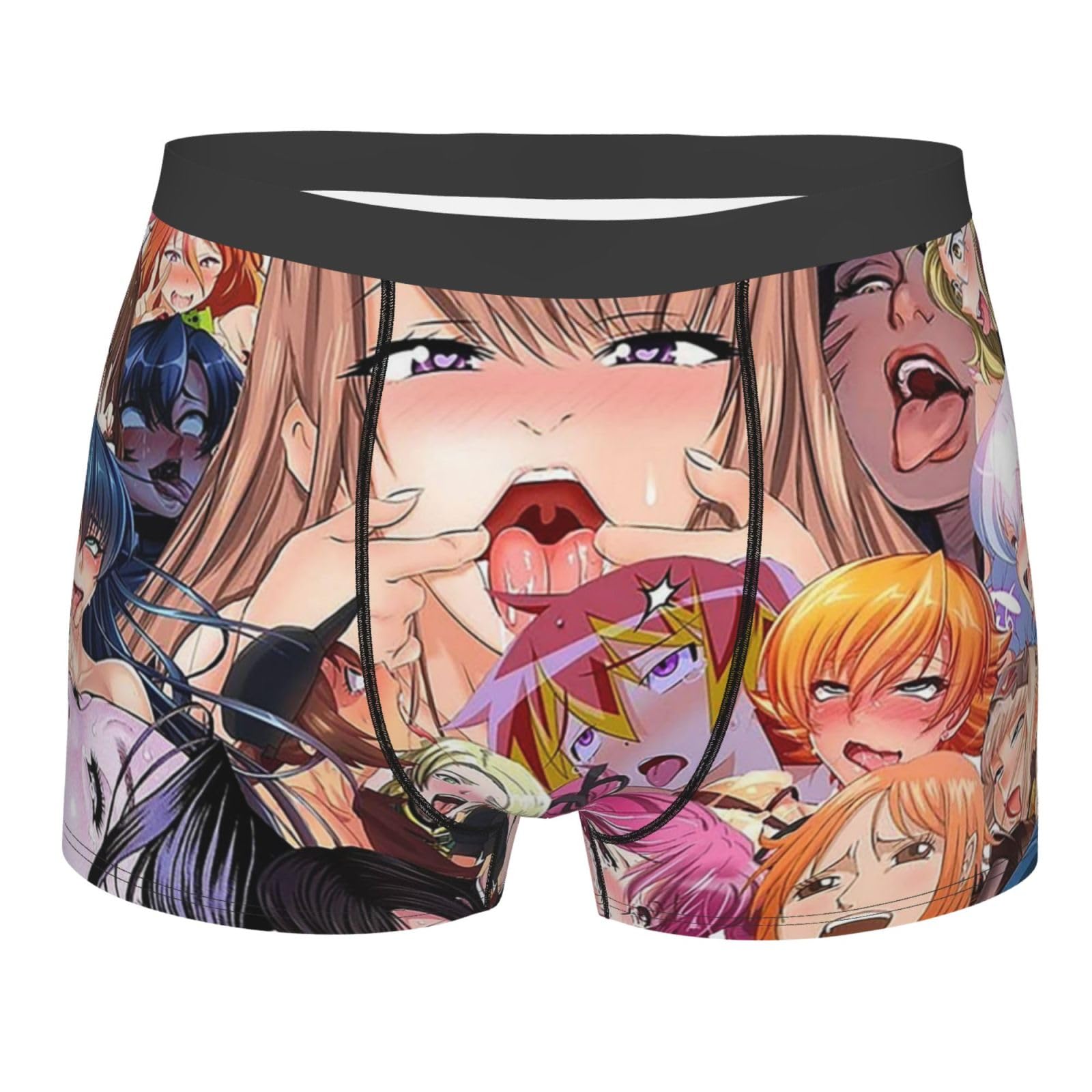 Zorin Men's Black Boxer Briefs Colorful Hentai Anime Face Quick-Dry Trunks