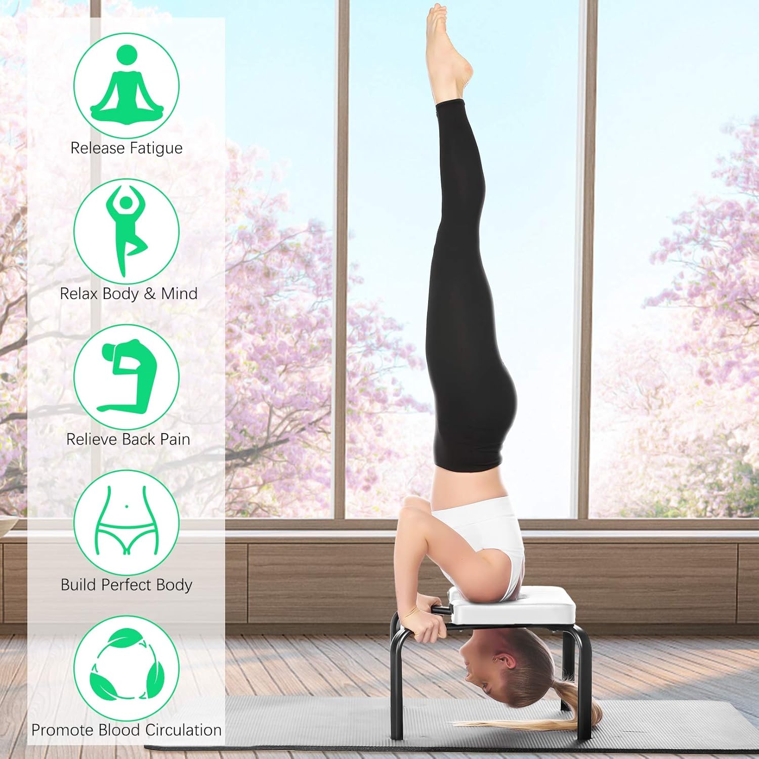 WOOKRAYS Yoga Headstand Bench, Health Mark Yoga and Exercise Inversion Stool Bench, Handstand Trainer with Metal Frame and PU Pads for Home Gym Workout (White) : Sports & Outdoors