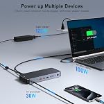 USB C Docking Station Dual Monitors USB-C Dock Type C Hub Multiple Adapter Dongle for Dell HP Laptop with 8K DP,2 HDMI, 120W DC Power,USBC/A3.1,USBC/A 2.0, Ethernet,SD/TF,Audio,Button,LED Light