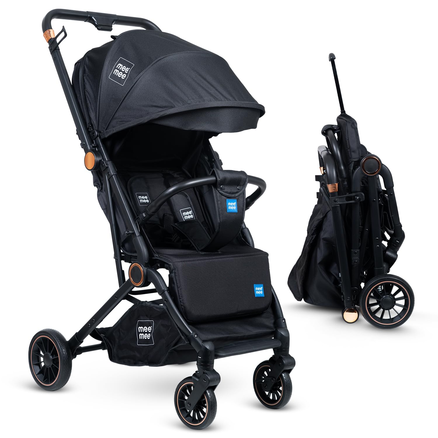 Mee Mee Air Luxe Lightweight Foldable Baby Stroller with Adjustable Recline, Safety Harness, Sun Canopy & Storage Basket | Comfortable Pram for Travel, Outdoor Walks & Everyday Use (Black)-image-18
