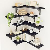 Fixwal Rustic Black Wood Floating Corner Shelves, Set of 5 Wall Mounted for Kitchen Bathroom Bedroom Living Room Home Decor
