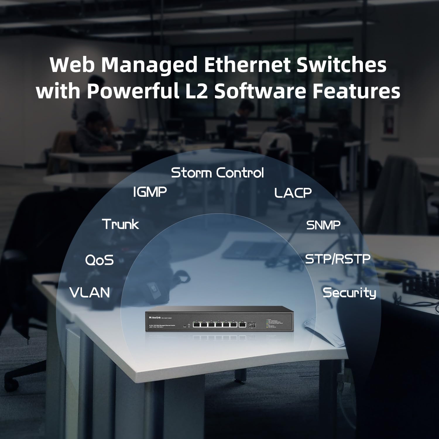 MokerLink 8 Port 10 Gigabit PoE Web Managed Switch z 10G SFP+, 7 portów PoE++ IEEE802.3af/at/bt 260W, zarządzany przełącznik sieciowy do montowania w szafie
